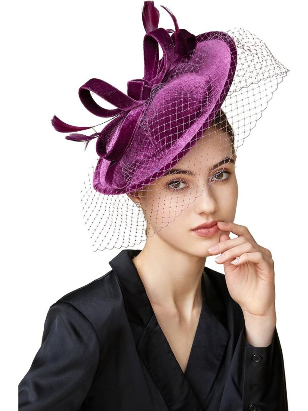 Elegant Velvet Tea Party Fascinator Hat with Veil | Stylish Derby Accessory for